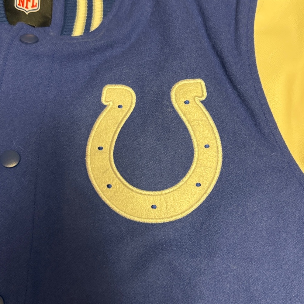 NWT NFL Royal Blue and Cream Colts Letterman Jacket - Picture 2 of 7